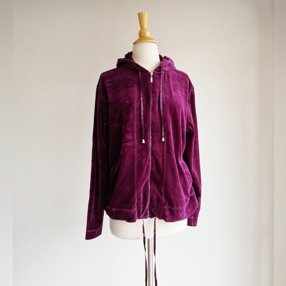 Y2K White Stag Velvet Zip Hoodie | Rich Mulberry Purple | Size Large (12/14)